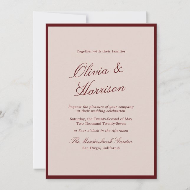 Deep Wine Old Money Calligraphy Wedding Invitation (Front)
