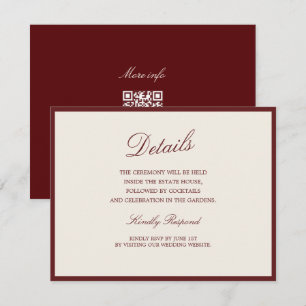 Deep Wine Old Money QR Wedding Details Card