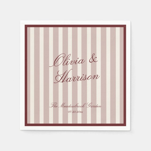 Deep Wine Old Money Striped Wedding Napkins (Front)