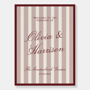 Deep Wine Old Money Striped Wedding Welcome Foam Board