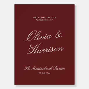 Deep Wine Old Money Wedding Welcome Foam Board