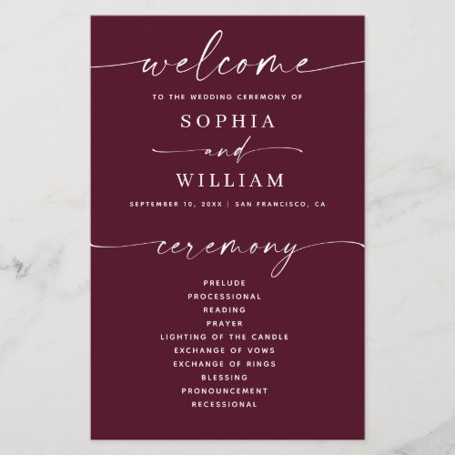 Deep Wine Red Fall Wedding | Burgundy Plum Program