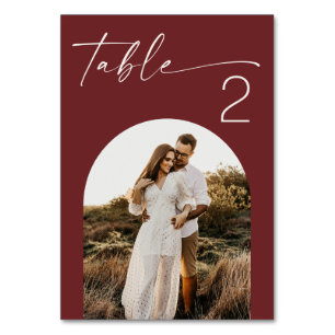 Deep Wine Red Fall Wedding   Minimalist Arch Photo Table Number