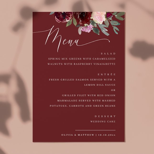 Deep Wine Red Floral Wedding | Fall Garden Roses Menu (Creator Uploaded)