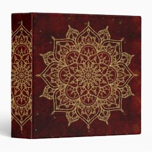 Deep Wine Red Mandala & Gold Glam Modern Chic 3 Ring Binder