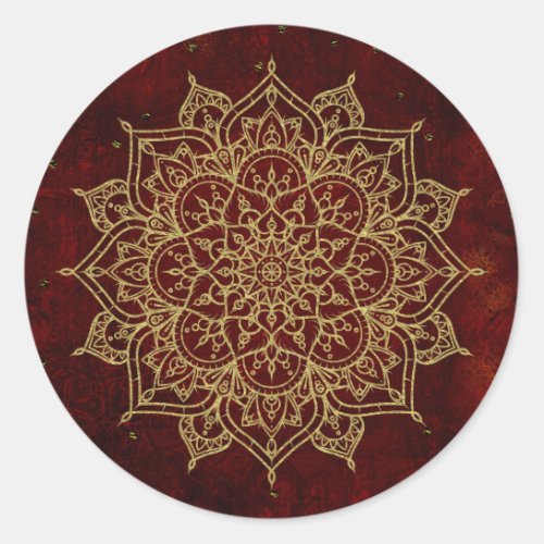 Deep Wine Red Mandala  Gold Glam Modern Chic Classic Round Sticker