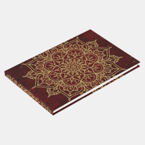 Deep Wine Red Mandala  Gold Glam Modern Chic Guest Book