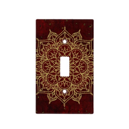 Deep Wine Red Mandala  Gold Glam Modern Chic Light Switch Cover