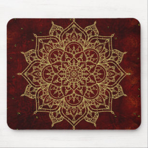 Deep Wine Red Mandala & Gold Glam Modern Chic Mouse Pad