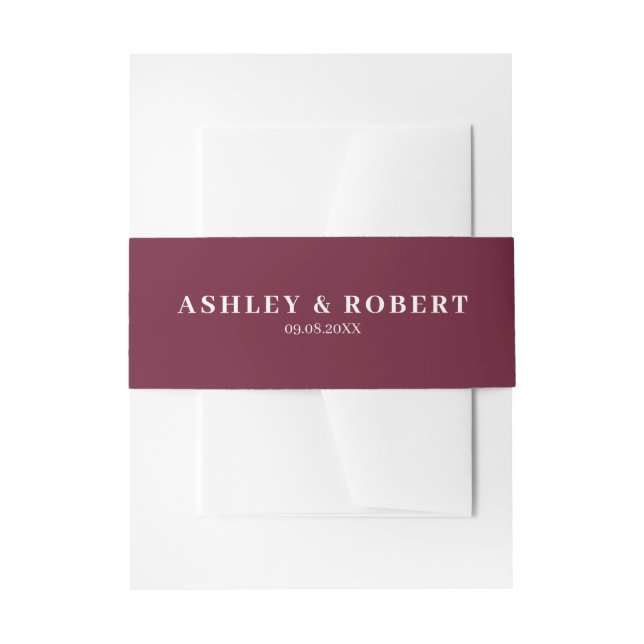 Deep Wine Red Modern Wedding Invitation Belly Band (Front Example)