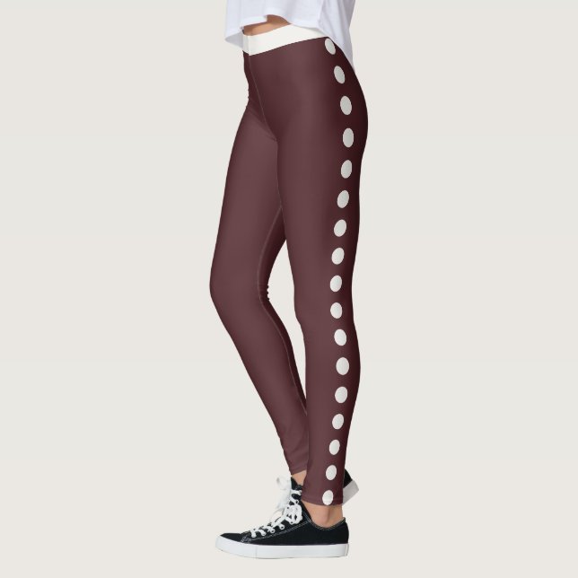 Deep Wine Red Neutral Polka Dot Pattern Customized Leggings (Left)