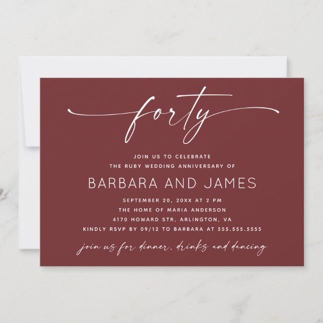 Deep Wine Red Ruby Wedding. 40th Anniversary Photo Invitation (Front)