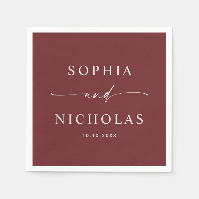 Deep Wine Red Wedding | Elegant Minimalist Fall Napkins (Front)