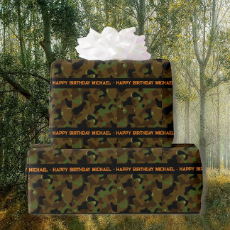 Deep Woods Camo Add Text & Name Birthday Wrapping Paper
