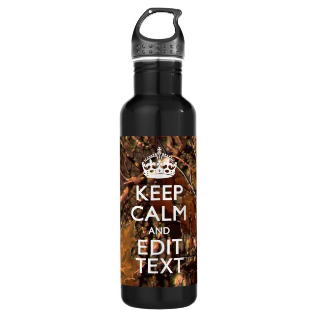 Deep Woods Camouflage Keep Calm Your Text! Stainless Steel Water Bottle (Front)