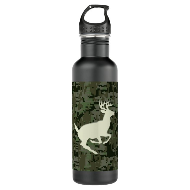 Deep Woods Digital Camouflage Camo Deer Stainless Steel Water Bottle (Front)