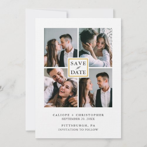 Deep Yellow and White Photo Collage Save the Date