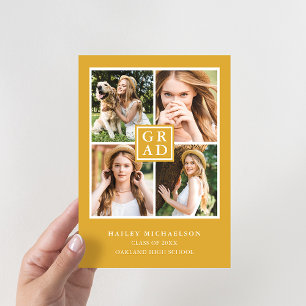 Deep Yellow Photo Collage Graduation Party Invitation