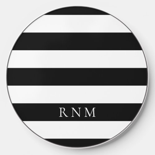 Deepest Black Stripes Name or Monogram Set Wireless Charger