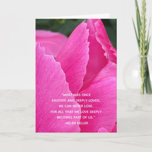 Deepest Sympathies Pink Peony Helen Keller Quote Card