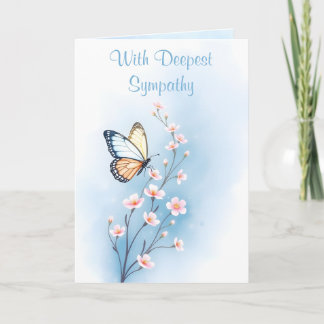 Deepest Sympathy Blue Watercolor Flower Butterfly Card