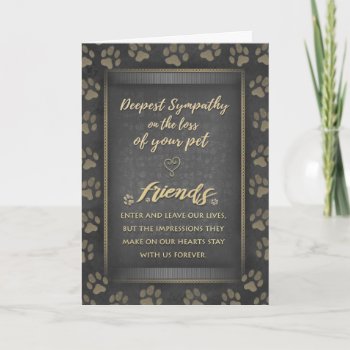 Deepest Sympathy Pet Loss Black & Gold Paw Print Card by juliea2010 at Zazzle