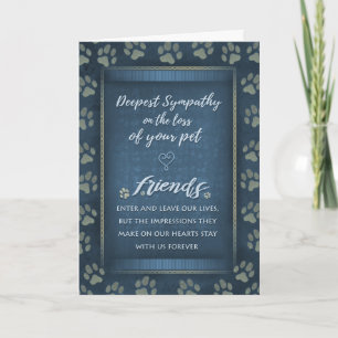 Deepest Sympathy Pet Loss Blue & Gold Paw Prints Card