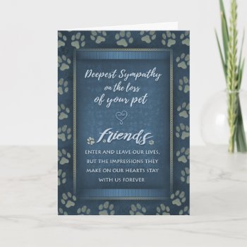 Deepest Sympathy Pet Loss  Blue & Gold Paw Prints Card by juliea2010 at Zazzle
