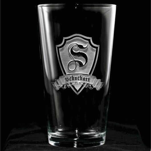 Deeply Carved Name & Initial Monogram Pub Glass (Front)