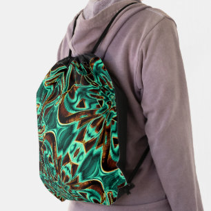 Deeply crooked tapes aquamarine and coffee grooves drawstring bag