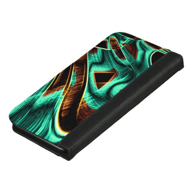 Deeply crooked tapes aquamarine and coffee grooves iPhone wallet case (Top)