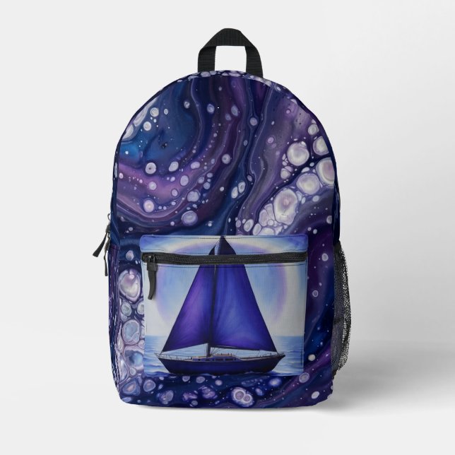 DeepPurpleCosmicMarble Printed Backpack (Front)