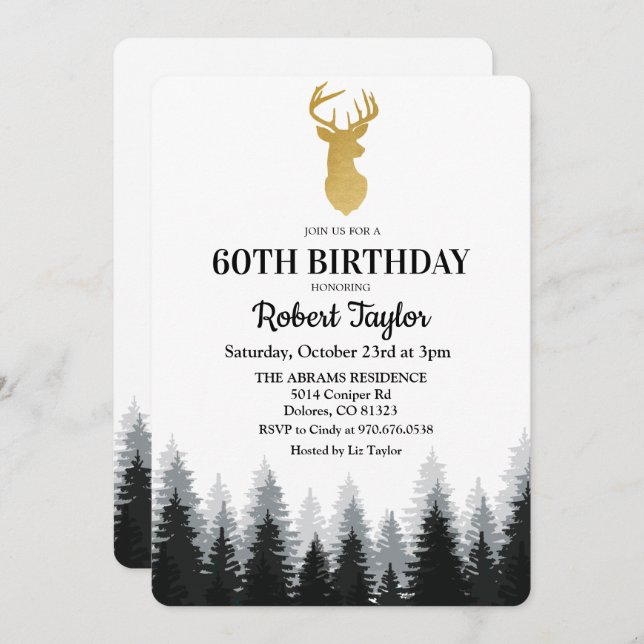 Deer Adult Birthday Party Forest Tree Invitation (Front/Back)