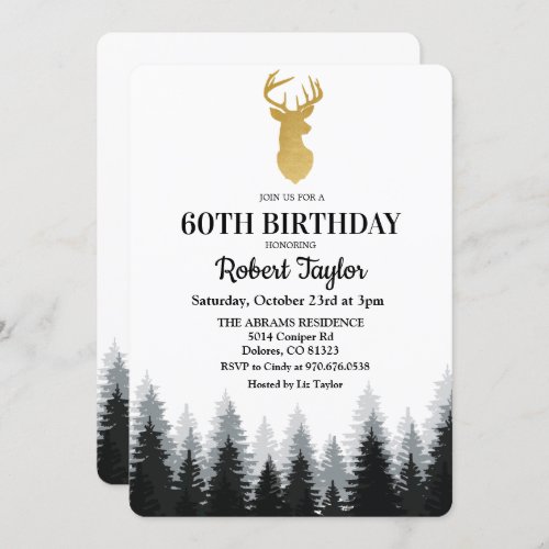 Deer Adult Birthday Party Forest Tree Invitation