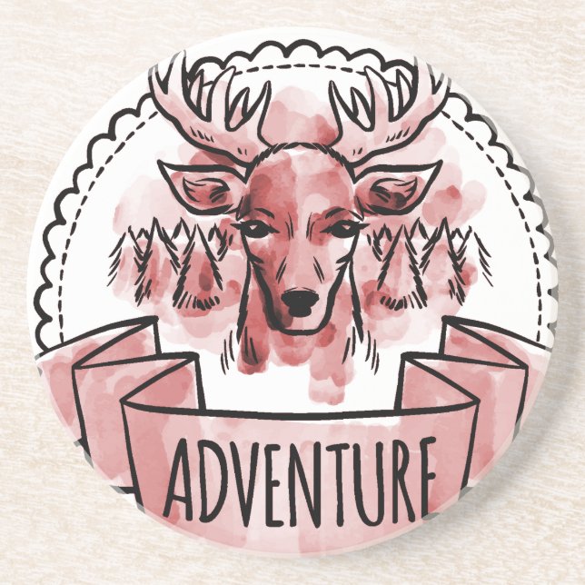 Deer Adventure Badge Drink Coaster (Front)