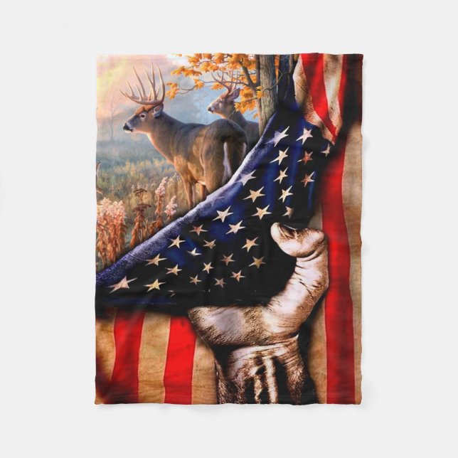 Deer American Flag Blanket, (Front)