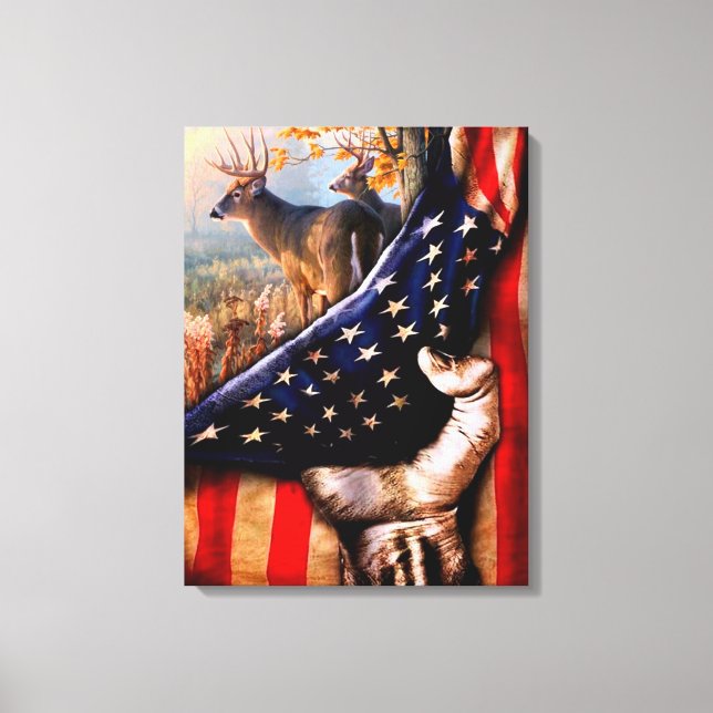Deer American Flag Blanket, Canvas Print (Front)