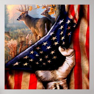Deer American Flag Blanket, Poster