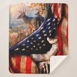 Deer American Flag Blanket, Sherpa Blanket