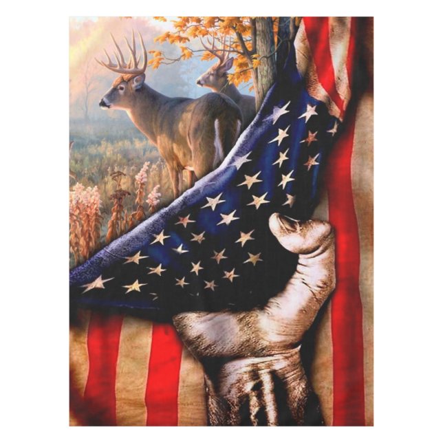 Deer American Flag Blanket, Tablecloth (Front)