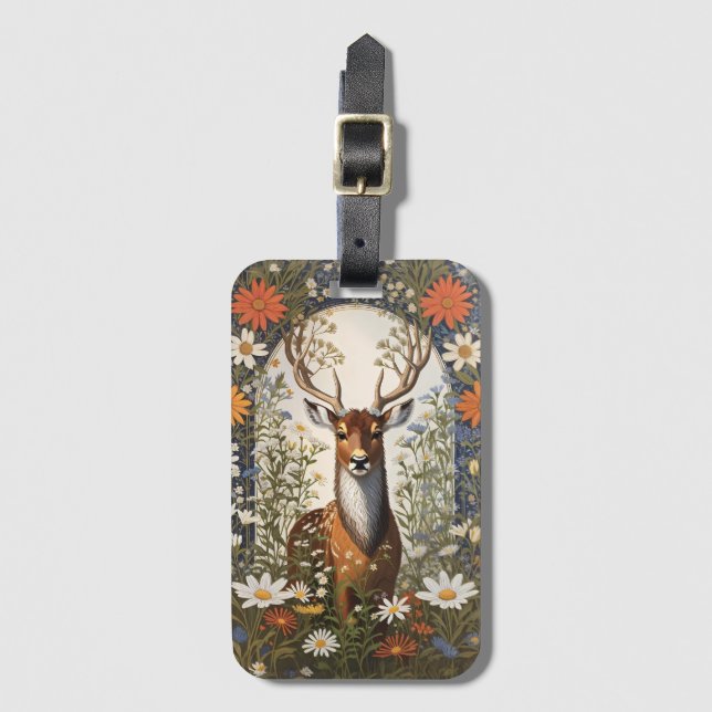 Deer Amid Daisy Flowers  Luggage Tag (Front Vertical)