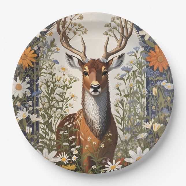 Deer Amid Daisy Flowers  Paper Plates (Front)