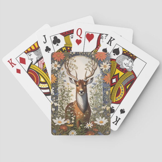 Deer Amid Daisy Flowers  Poker Cards (Back)