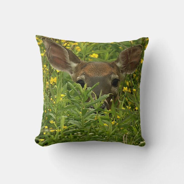 Deer Among Wildflowers Throw Pillow (Front)