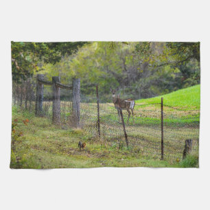 Deer And A Squirrel Painterly Kitchen Towel
