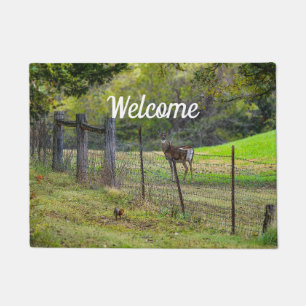 Deer And A Squirrel Painterly Welcome Doormat