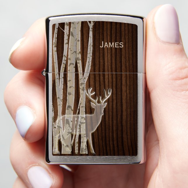 Deer and Birch Trees Zippo Lighter (In Hand)