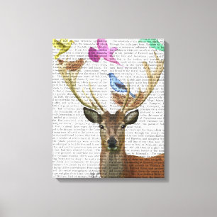 Deer and Birds Nests Pastel Shades Canvas Print