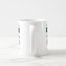 deer and block print red and green mug