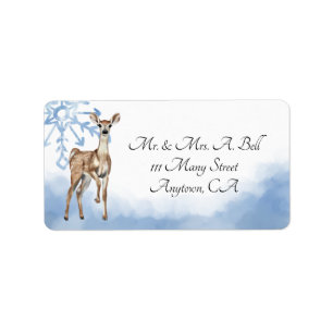 Deer and Blue Snowflakes Label